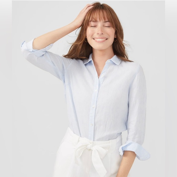 J. McLaughlin Tops - J. Mclaughlin Britt 100% Linen Sky Blue Long Sleeve Button-Up Shirt Size Medium